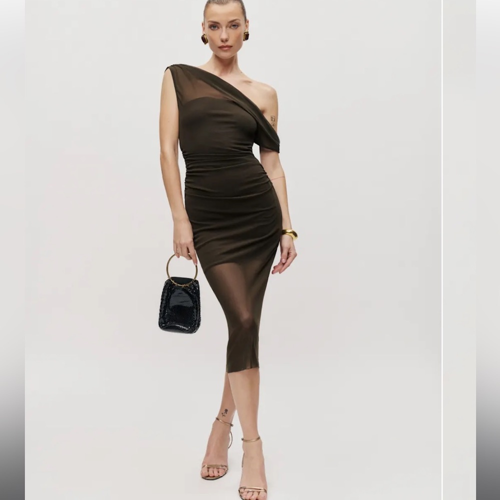 Reformation One-Shoulder Brown Midi Dress